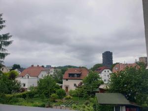 a group of houses with a city in the background at PALAR Apartment in Ljubljana
