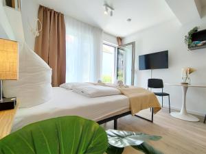 TV a/nebo společenská místnost v ubytování UniverCity Apartment für bis zu 4, Terrasse, Grill