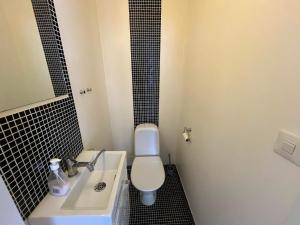 a bathroom with a white toilet and a sink at Slottshuset in Borgholm +4 photos