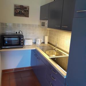 a small kitchen with a sink and a microwave at Wowi Ferienwohnung B 53 in Dranske