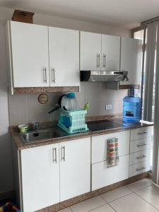 トンスパにあるSuite 6 per Tonsupa Edf Tritónの白いキャビネットとシンクのあるキッチン