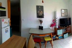 Televisyen dan/atau pusat hiburan di Appart 5p terrasse sud vue mer, accès direct plage