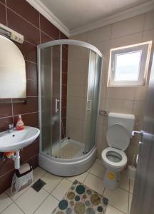 a bathroom with a shower and a toilet and a sink at Janja Andjela rooms in Međugorje