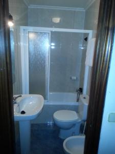 a bathroom with a sink and a toilet and a shower at Hostal Continental in Vigo