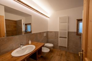 a bathroom with a sink and a toilet at Cèsa Castlunger in Canazei +68 photos