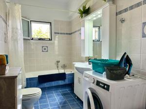 a bathroom with a washing machine and a sink at Villa Serenity Spilia Garden floor in Argostoli +19 photos