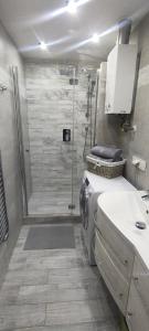 a bathroom with a shower and a sink at Apartament Bella Zdrój in Głuchołazy +17 photos