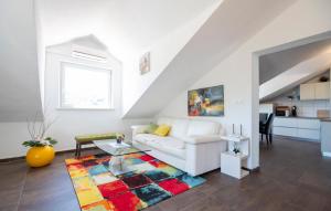 プチシャにあるCozy Apartment In Pucisca With Wifiのリビングルーム(白いソファ、カラフルなラグ付)