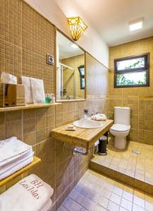 Boutique Hotel Las Islas في فوينخيرولا: حمام مع مرحاض ومغسلة ومرآة