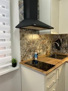 una cocina con fregadero y estufa en Timco apartment with balcony and air-conditioner, en Torno 34 fotos más