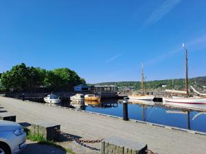 a group of boats are docked in a marina at George&K Apartament in Larvik