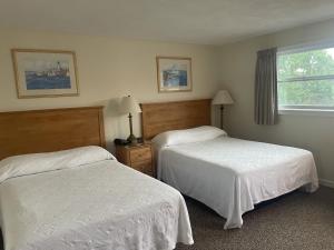 a hotel room with two beds and a window at Sea Lion Motel in Gloucester