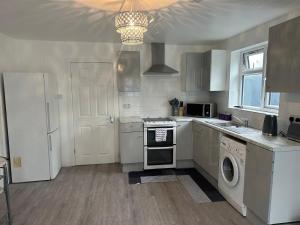 a kitchen with a stove and a dishwasher at Garden Guest House in Enfield Lock