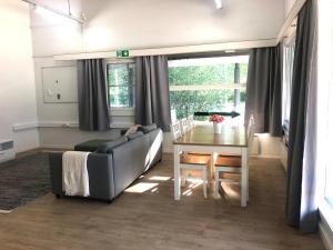 a living room with a couch and a table at Pohjoiskeskus 9 in Oulu