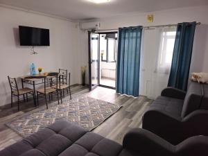 a living room with a couch and a table at Studio Miru in Agigea