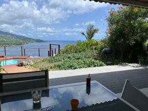 a house with a swimming pool and a view of the ocean at Magnifique vue mer sur baie de Malendure in Bouillante