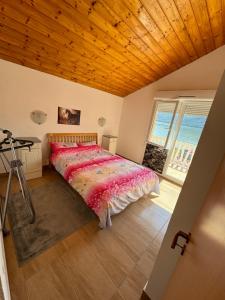 エシェルニツァにあるCasa La Francezuのベッドがあり海が見える寝室