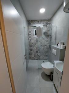 a white bathroom with a toilet and a sink at VILLA LANA - BLAGAJ in Blagaj