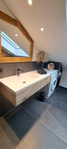 a bathroom with a sink and a mirror at Ferienwohnung Haus Kampen in Aschau im Chiemgau +32 photos