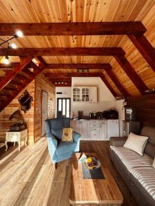 a living room with a couch and a table at Runolist Chalet in Žabljak