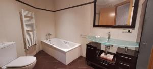 a bathroom with a sink and a tub and a toilet at Dúplex Luxury Alfaro in Alfaro
