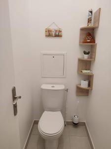 ein Badezimmer mit einer weißen Toilette in einem Zimmer in der Unterkunft Chambre à 25 min de Paris - appartement partagé in Gonesse