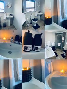 a collage of photos of a bathroom with a candle at 23 On Jupiter in Polokwane +33 photos