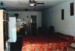 um quarto com uma cama e uma ventoinha de tecto em Havasu Inn & Suites em Lake Havasu City