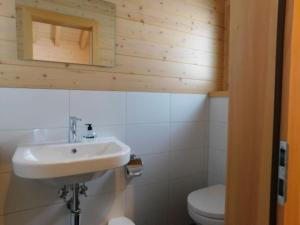 a bathroom with a sink and a toilet at Chalet Silentium in Bellwald +11 photos