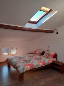 a bedroom with a bed and a skylight at Sokol i Kalina spa in Pchelin