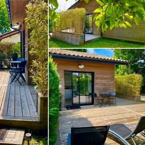 two pictures of a house with a patio at Casa Tagomago in Andernos-les-Bains