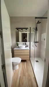 a bathroom with a toilet and a sink and a shower at Casa Angy 3 in Zahora
