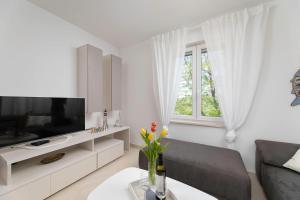 ein Wohnzimmer mit Sofa und Fernseher in der Unterkunft Seafront Maris by EL-PI TOURS in Dobrinj