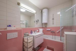 a bathroom with a sink and a shower and a tub at Apartman Ivona Osijek in Osijek +11 photos