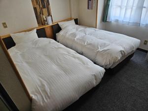 two beds sitting next to each other in a room at Plaza Inn Kawaguchiko in Fujikawaguchiko