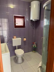 a bathroom with a toilet and a sink and a window at Apartmani Ana in Sukošan +14 photos