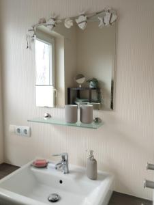 a bathroom with a sink and a mirror at Ferienwohnung Marita in Rietberg