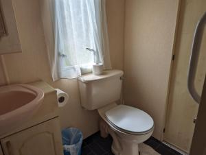 a bathroom with a toilet and a sink and a window at 34 Glenfinart Park in Dunoon