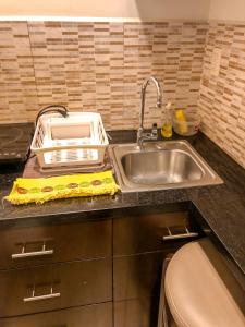 a kitchen counter with a sink and a sink at Suites Hamburgo in Mexico City