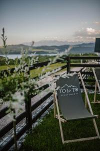 a chair sitting in the grass next to a fence at To Je To apartamenty in Maniowy