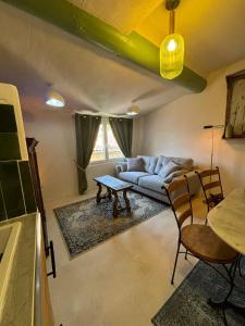 アヴィニョンにあるAppartement Lumineux Avignon Intra-muros au calmeのソファとテーブルのあるリビングルーム