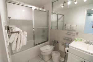 a bathroom with a shower and a toilet and a sink at Castle 1527 Studio Balcony Direct Beach Access, Pool, Tennis, Free Parking in Miami Beach +13 photos