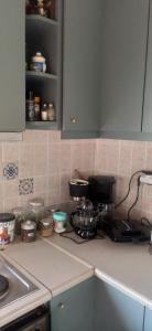 cocina con encimera con ollas y sartenes en Villa Axiothea, en Neméa 10 fotos más