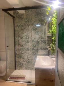 W łazience znajduje się prysznic i umywalka. w obiekcie Xixon Centro w mieście Gijón