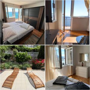 a collage of pictures of a bedroom and a bed at Apartment Ivanka in Senj