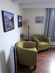 a living room with two chairs and a tv at Lands End Vacation Home in Twillingate +13 photos