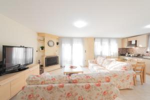 Una sala de estar con dos sofás y un televisor. en Zen House Nikiti Beach, en Nikiti