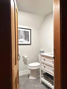 a bathroom with a white toilet and a sink at Quietude - A 60-Acre Historic Mountain Estate with 10 bedrooms in Tuftonboro +32 photos