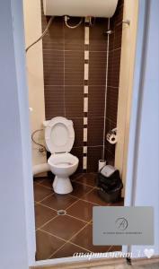 a small bathroom with a toilet in a stall at Atliman Beach Apartment 1 in Kiten +16 photos