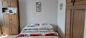 a bedroom with a bed with pillows on it at U Magdy dla 3 osób z Parkingiem za ogrodzeniem w Cenie in Borne Sulinowo